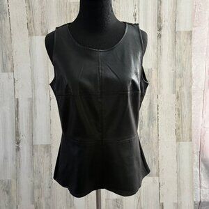 Renaur Women's Size Medium Faux Leather & Stretch Peplum Sleeveless Top